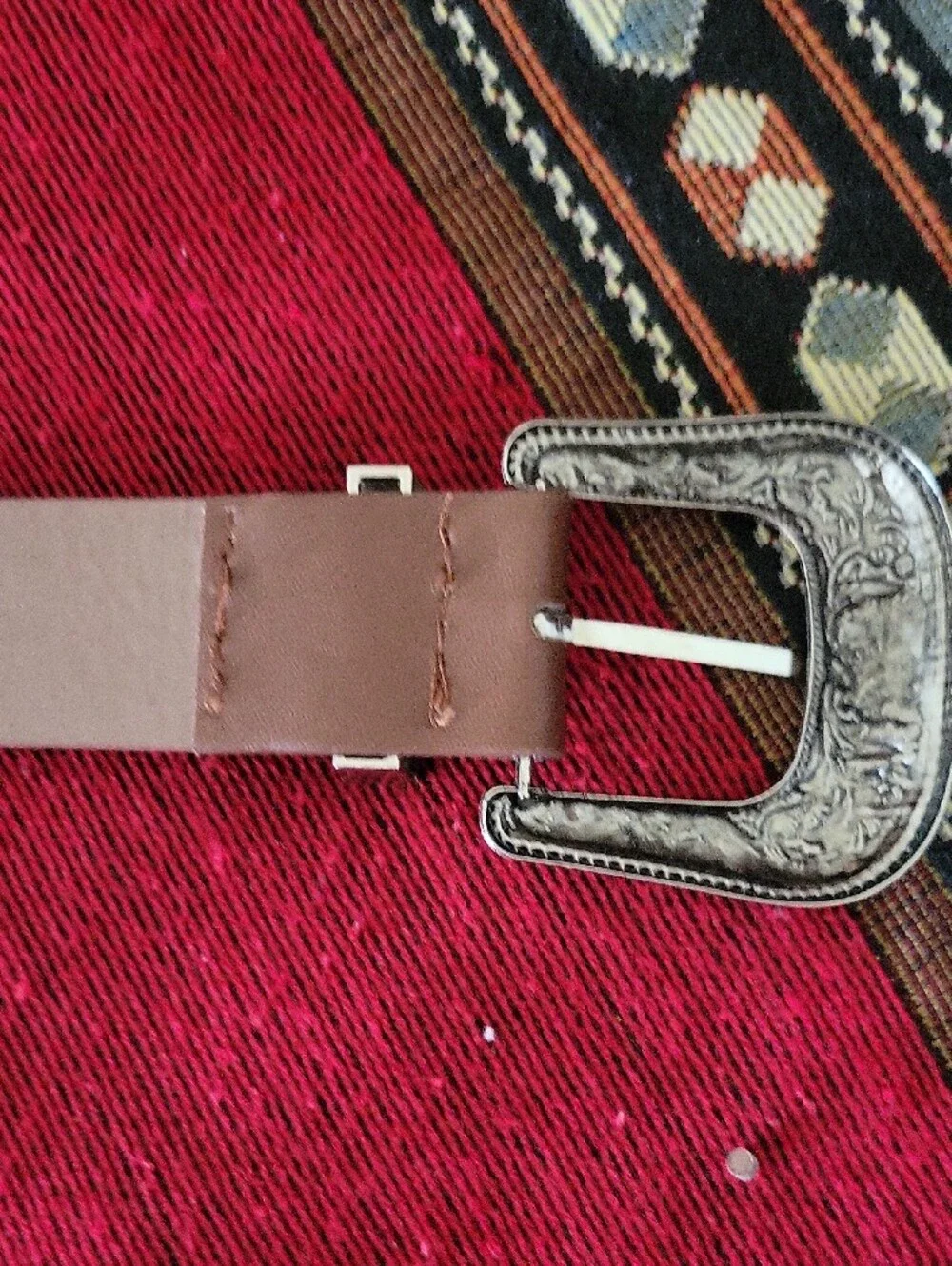 Brown Western Leather Belt with Silver Buckle